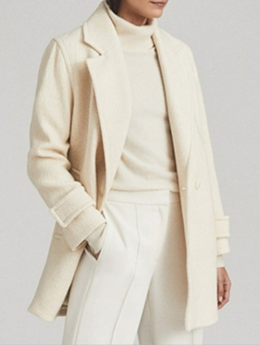 NWT Reiss Skye Wool Linen Blend Oversized Peacoat Natural Sz 6